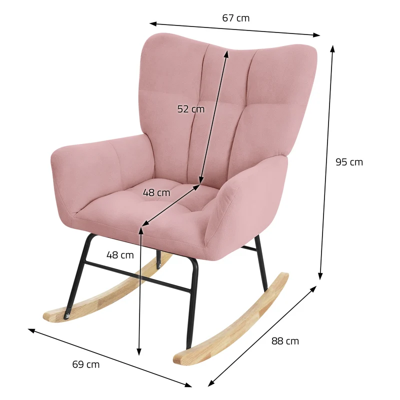 Schaukelstuhl mit Armlehnen in Frottee Rosa bis 120 kg Naturholz Schaukelsessel Relaxstuhl
