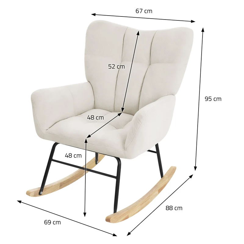 Schaukelstuhl mit Armlehnen in Frottee Beige bis 120 kg Naturholz Schaukelsessel Relaxstuhl