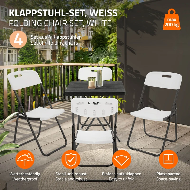 4er Set Balkonstuhl Klappbar Kunststoff Weiß Bistrostuhl Gartenstuhl