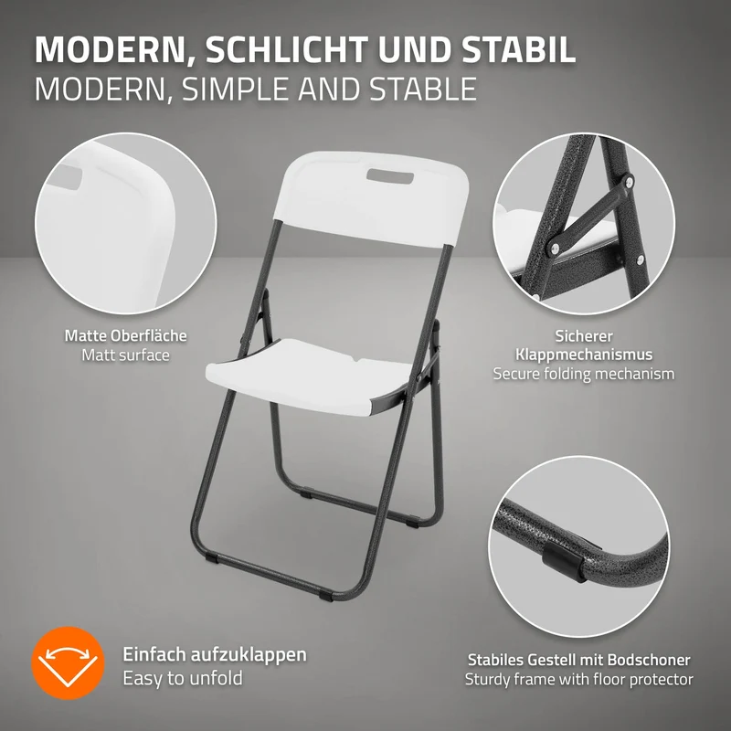 4er Set Balkonstuhl Klappbar Kunststoff Weiß Bistrostuhl Gartenstuhl