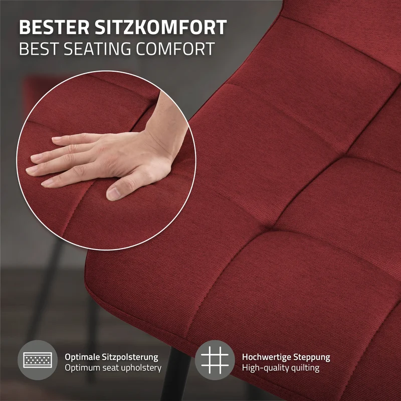 Esszimmerstühle 4er Set Rot Küchenstuhl mit Polyesterbezug und Stahlbeinen ML-Design