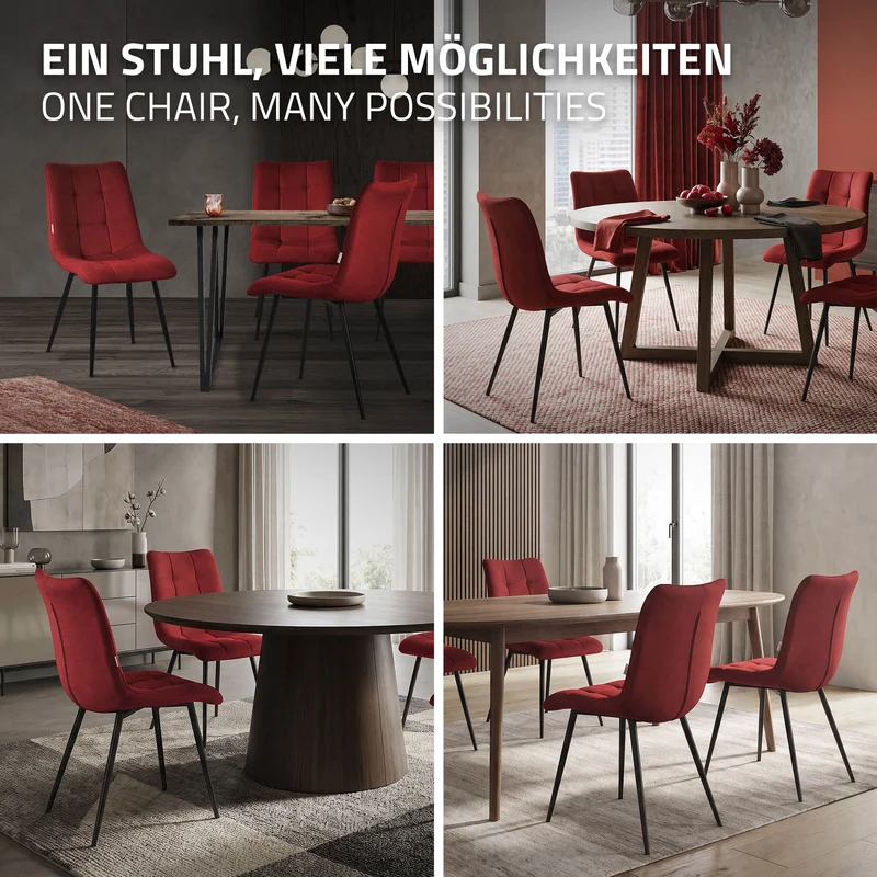 Esszimmerstühle 4er Set Rot Küchenstuhl mit Polyesterbezug und Stahlbeinen ML-Design