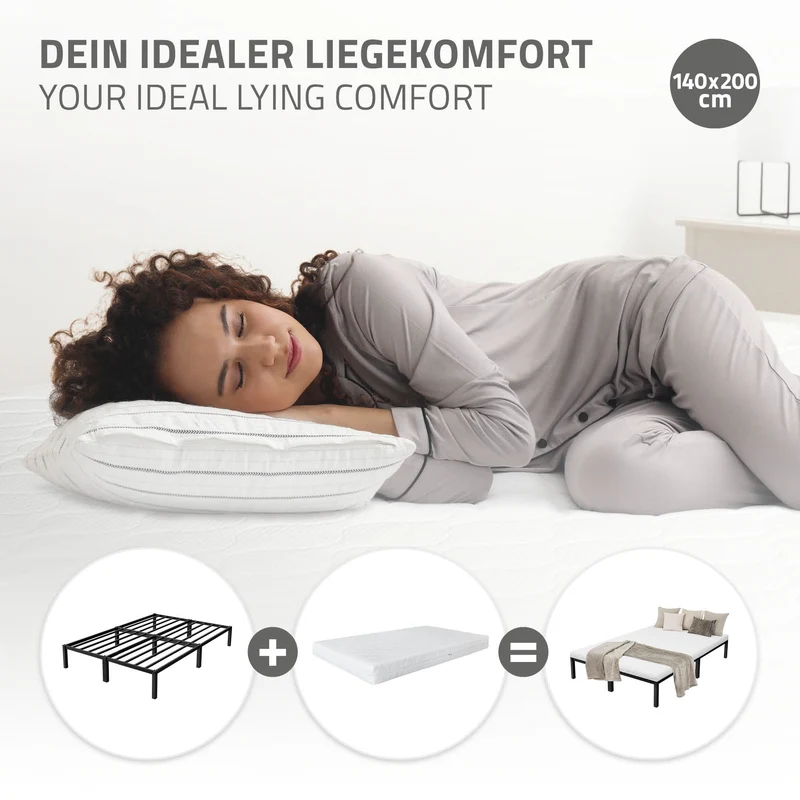 Bettgestell Doppelbett 140x200 cm aus Metall in Schwarz mit Lattenrost ML-Design