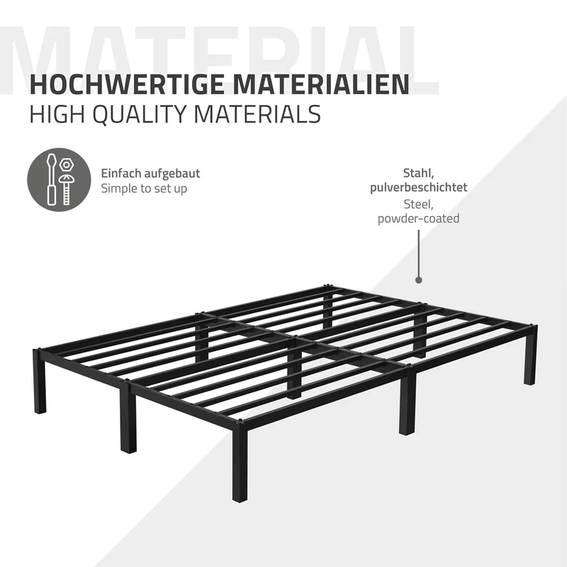 Bettgestell Doppelbett 140x200 cm aus Metall in Schwarz mit Lattenrost ML-Design