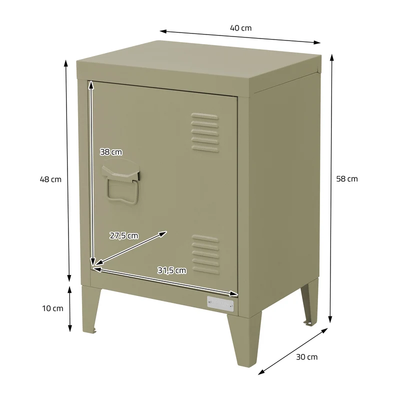 Nachttisch 40x30x58 cm Olive aus Stahl mit verstellbarer Regalboden ML Design