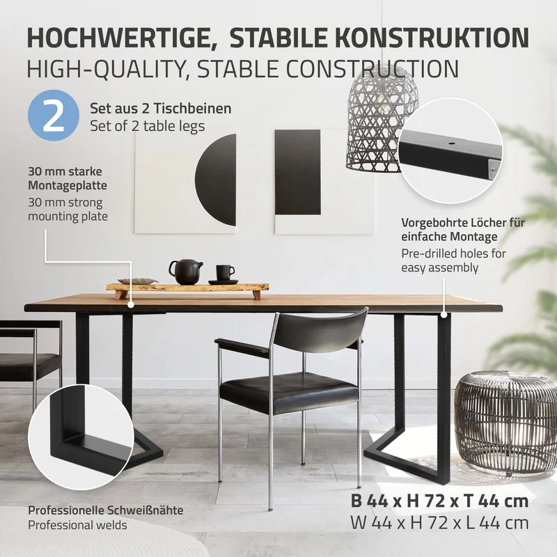 2er Set Tischkufen Bankkufen ARROW B44xH72 cm V-Form Metall Schwarz ML-Design