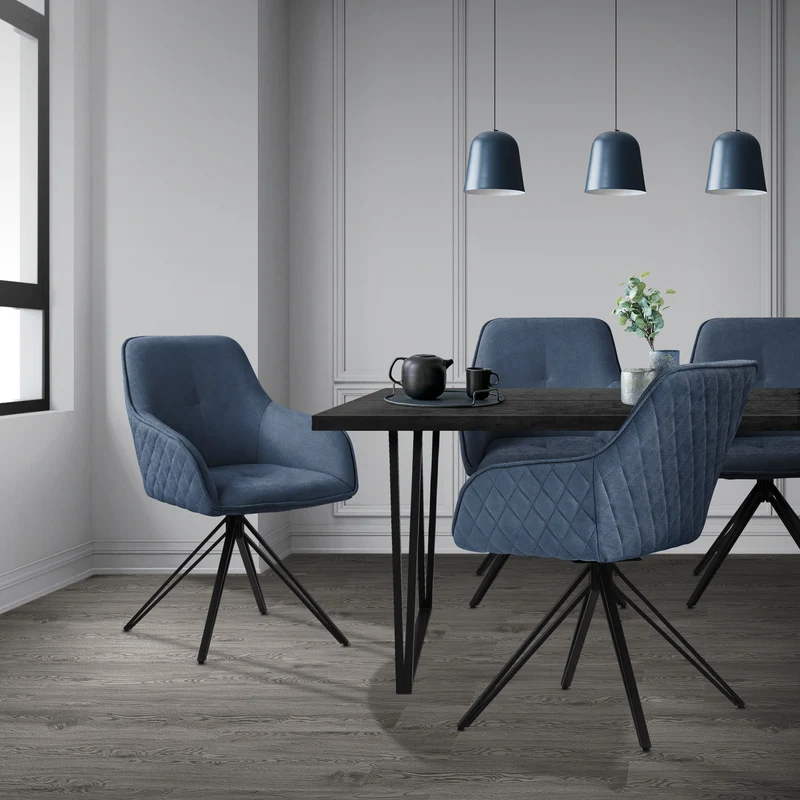 Esszimmerstuhl drehbar 6er Set Blau aus Textil Webstoff Küchenstuhl mit Rücken- und Armlehne ML-Design