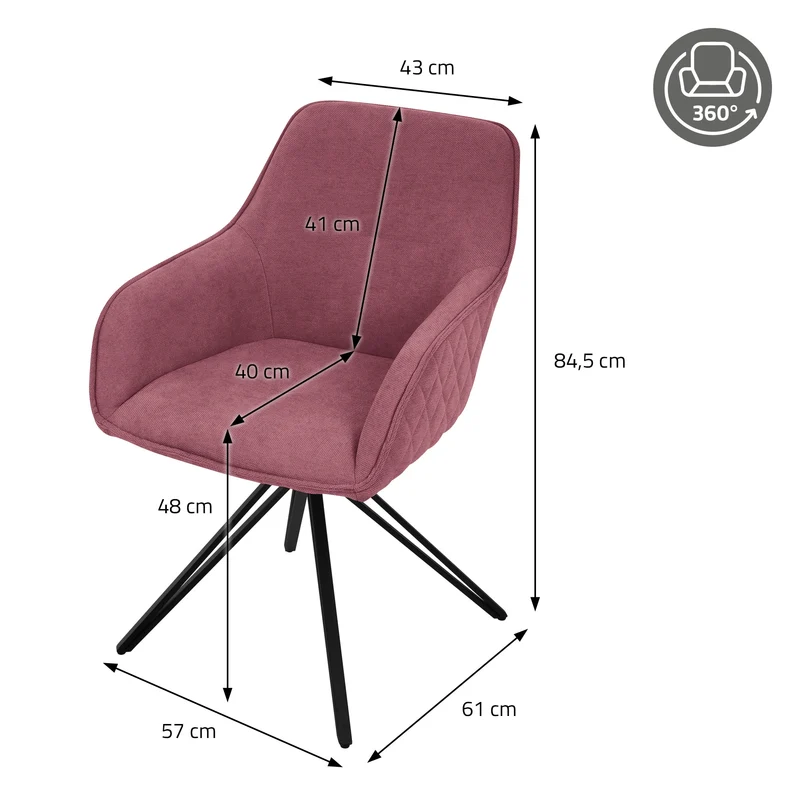 Esszimmerstuhl drehbar 6er Set Altrosa aus Textil Webstoff Küchenstuhl mit Rücken- und Armlehne ML-Design