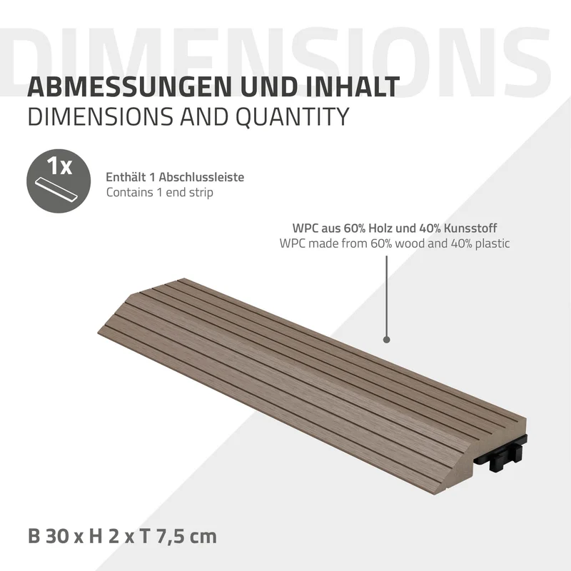 WPC Abschlussleiste 30x2x7,5 cm für WPC Bodenfliese gerade Dunkelbraun ML-Design