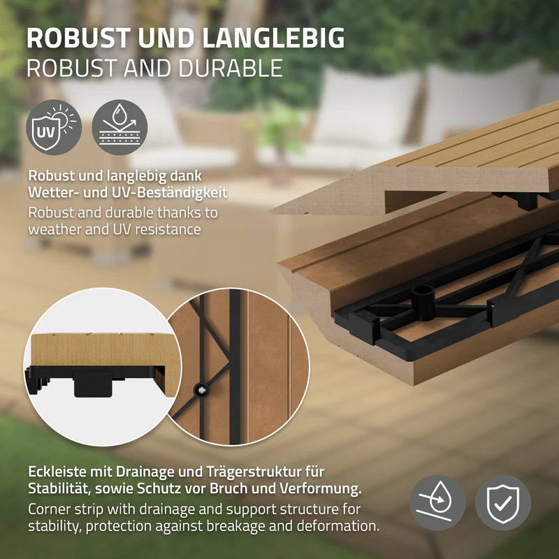 WPC Abschlussleiste 38x2x7,5 cm für WPC Bodenfliese Ecke rechts Teak ML-Design
