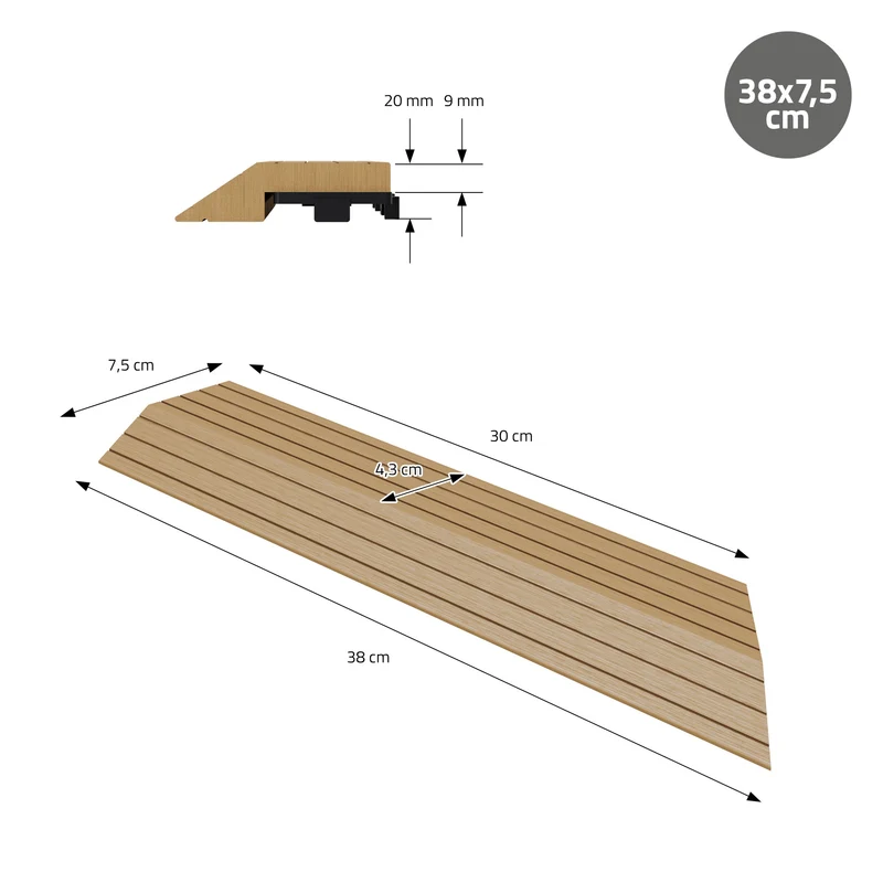 WPC Abschlussleiste 38x2x7,5 cm für WPC Bodenfliese Ecke rechts Teak ML-Design