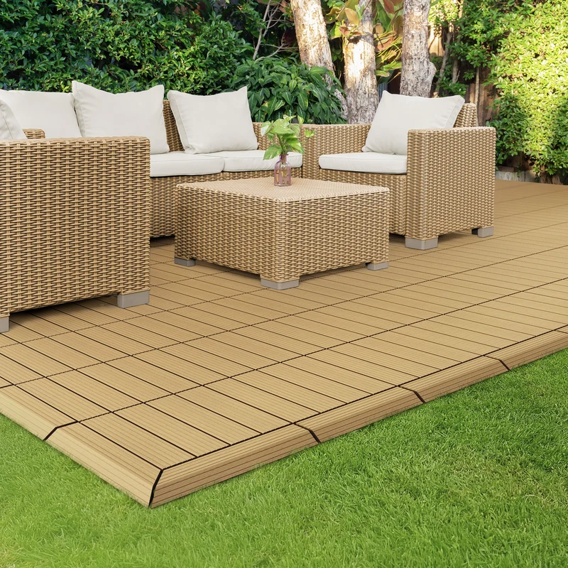 WPC Abschlussleiste 38x2x7,5 cm für WPC Bodenfliese Ecke links Teak ML-Design