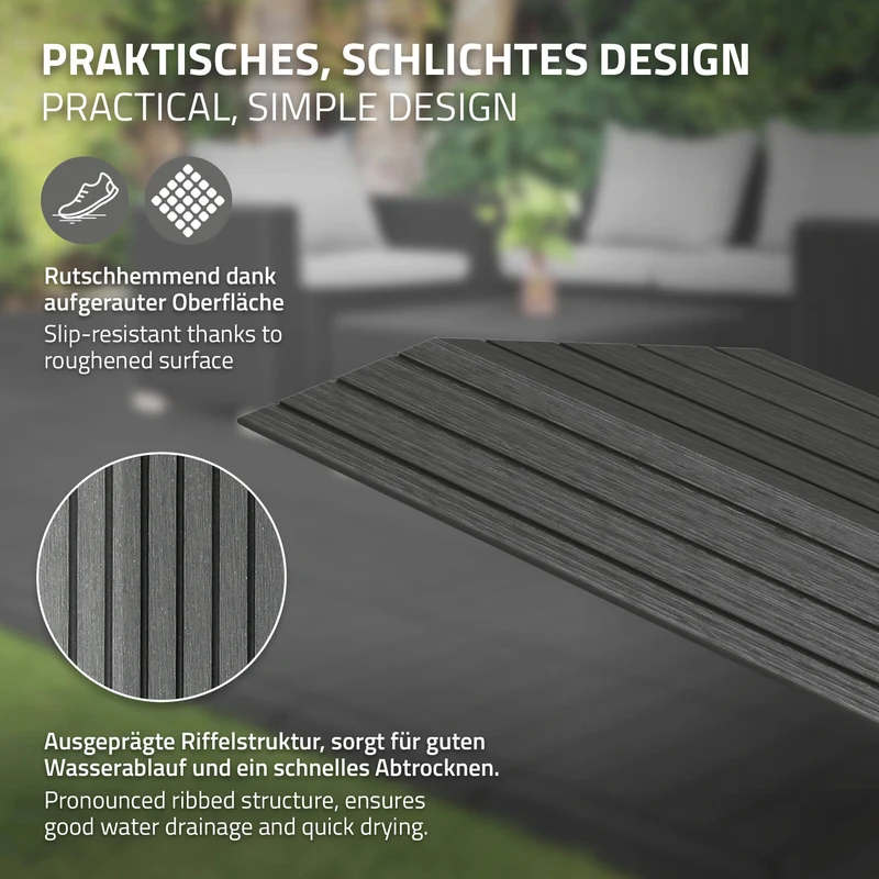 WPC Abschlussleiste 38x2x7,5 cm für WPC Bodenfliese Ecke links Anthrazit ML-Design
