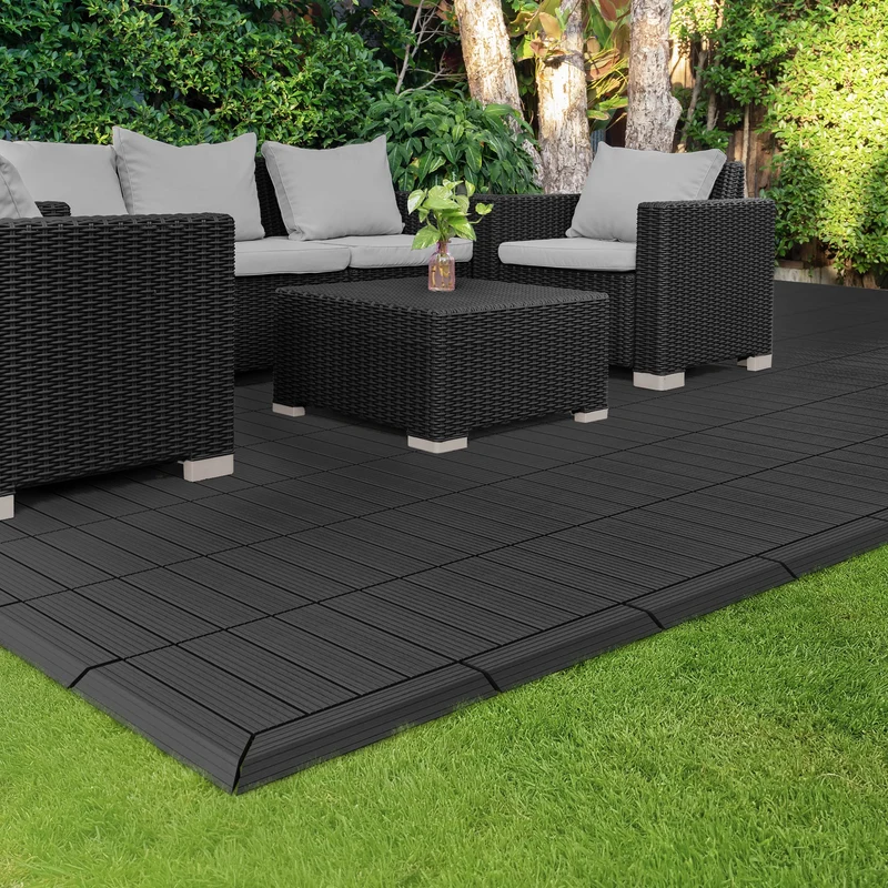 WPC Abschlussleiste 38x2x7,5 cm für WPC Bodenfliese Ecke links Anthrazit ML-Design