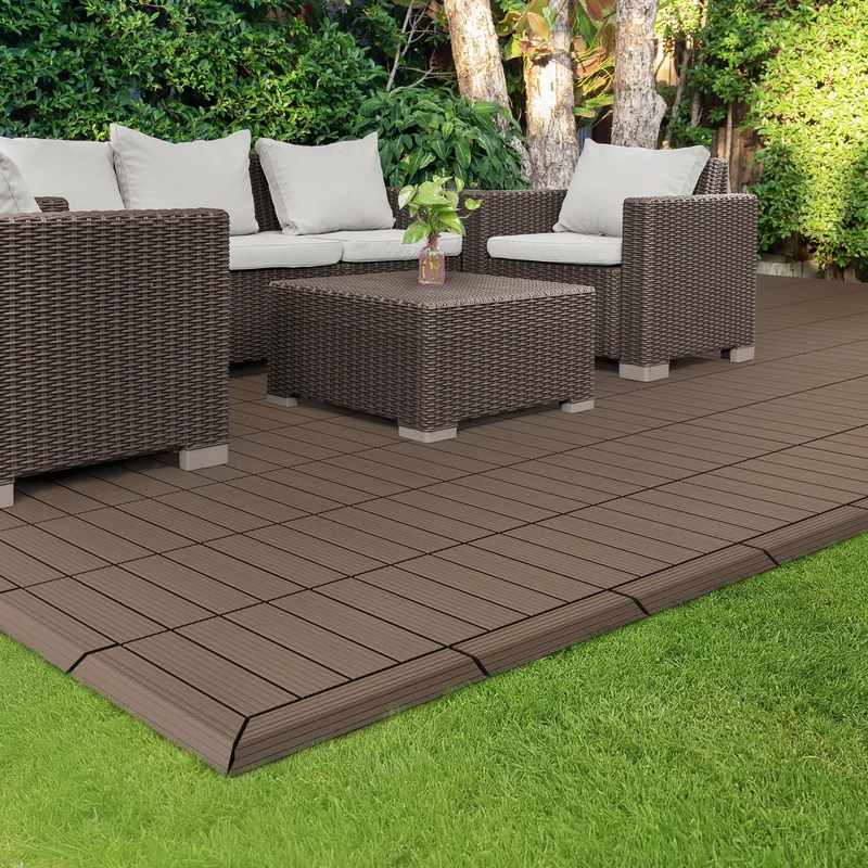 WPC Abschlussleiste 38x2x7,5 cm für WPC Bodenfliese Ecke links Dunkelbraun ML-Design