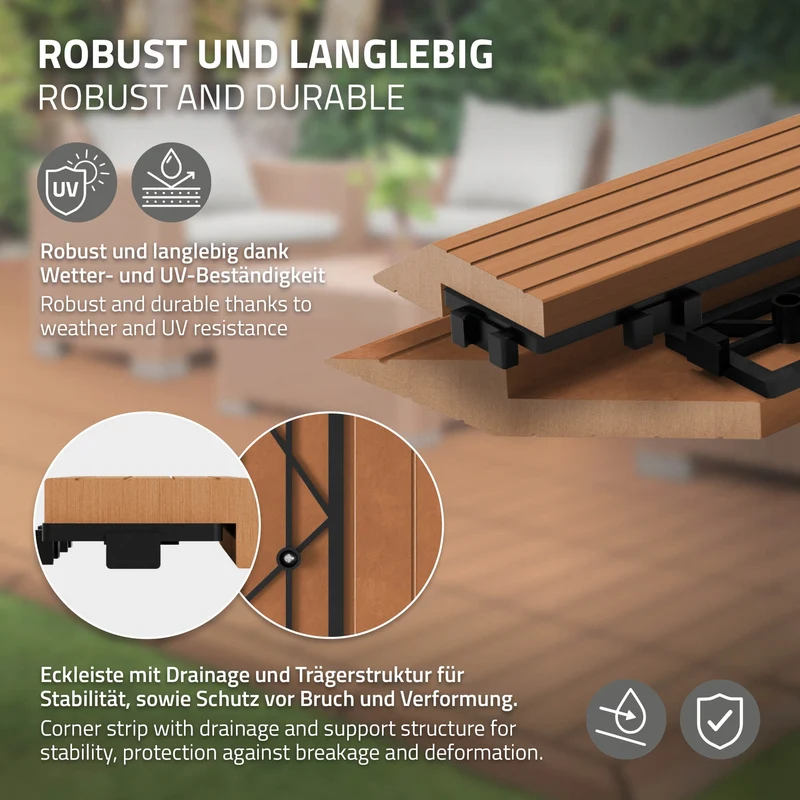 WPC Abschlussleiste 38x2x7,5 cm für WPC Bodenfliese Ecke links Hellbraun ML-Design