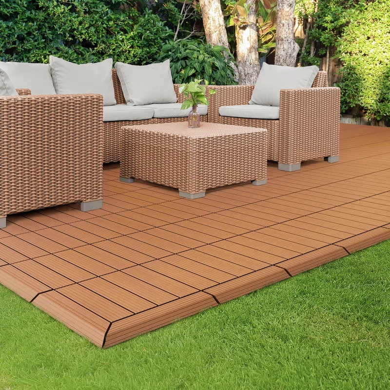 WPC Abschlussleiste 38x2x7,5 cm für WPC Bodenfliese Ecke links Hellbraun ML-Design