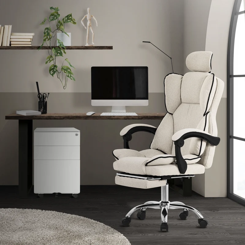 Chefsessel Bürostuhl höhenverstellbar Beige mit höhenverstellbarer Rückenlehne und Fuß-& Kopfstütze bis 120 kg ML-Design