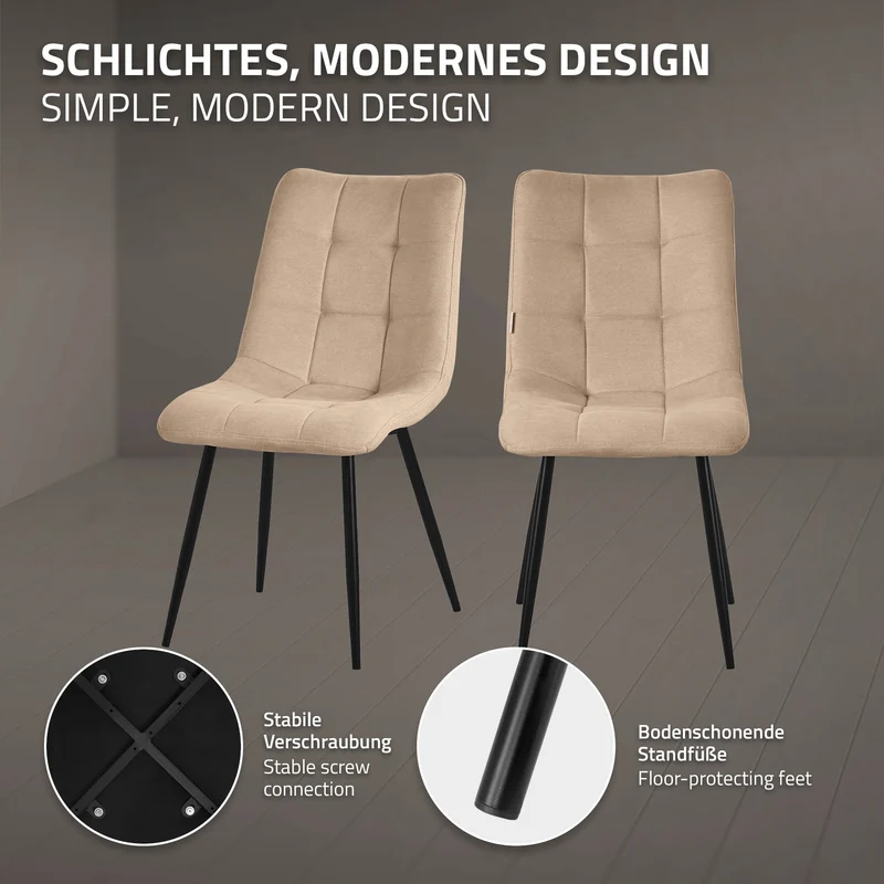 Esszimmerstühle 4er Set Hellbraun Küchenstuhl mit Polyesterbezug und Stahlbeinen ML-Design