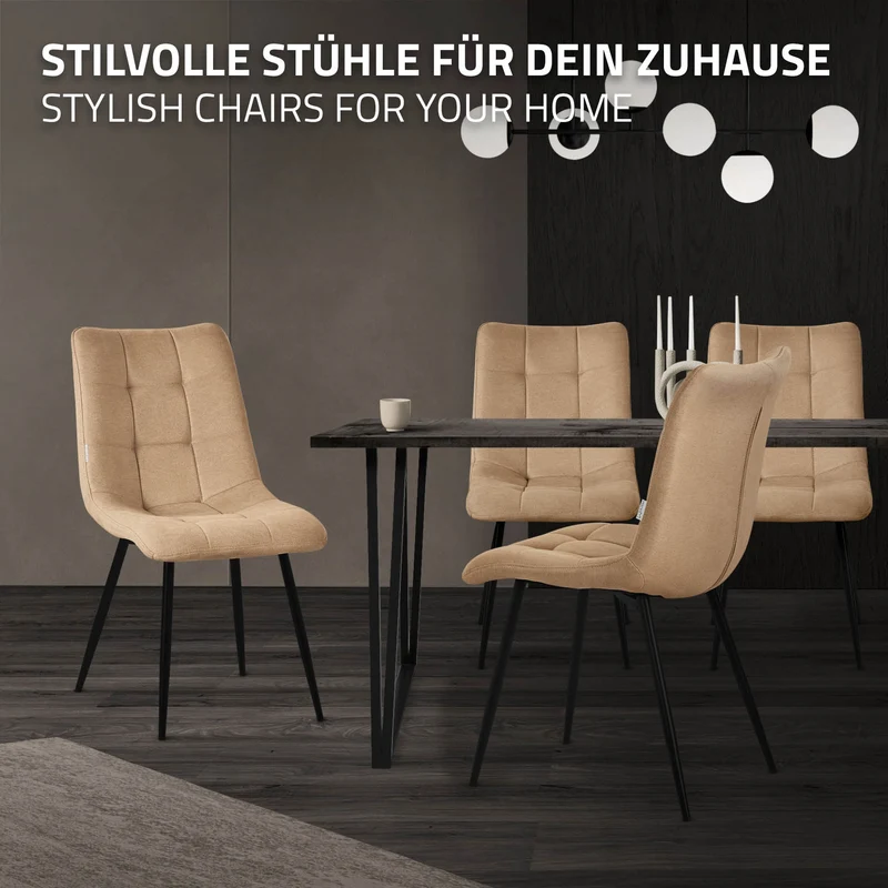 Esszimmerstühle 4er Set Hellbraun Küchenstuhl mit Polyesterbezug und Stahlbeinen ML-Design