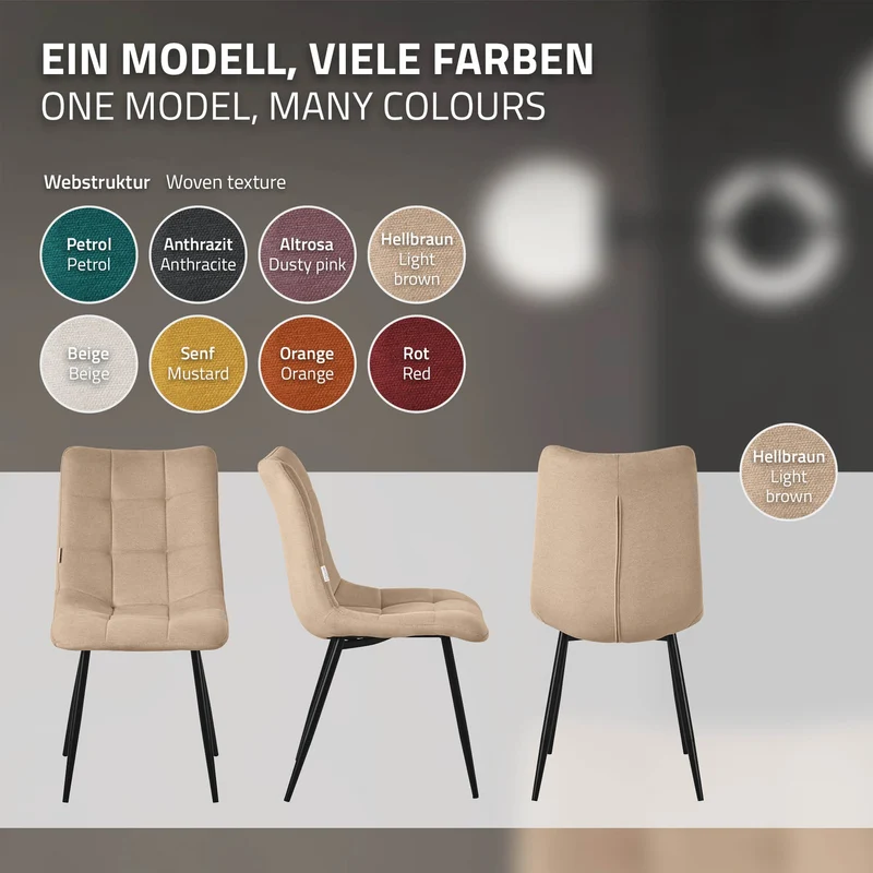 Esszimmerstühle 4er Set Hellbraun Küchenstuhl mit Polyesterbezug und Stahlbeinen ML-Design