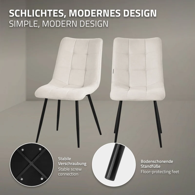 Esszimmerstühle 6er Set Beige Küchenstuhl mit Polyesterbezug und Stahlbeinen ML-Design