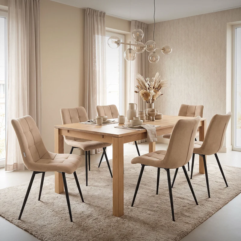 Esszimmerstühle 6er Set Hellbraun Küchenstuhl mit Polyesterbezug und Stahlbeinen ML-Design