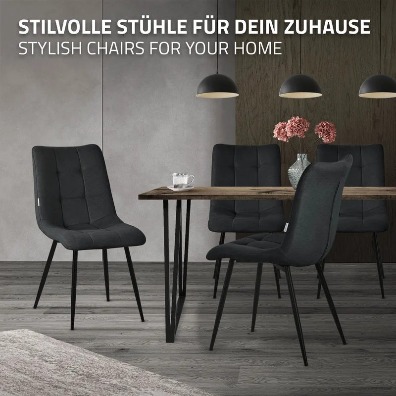 Esszimmerstühle 6er Set Anthrazit Küchenstuhl mit Polyesterbezug und Stahlbeinen ML-Design