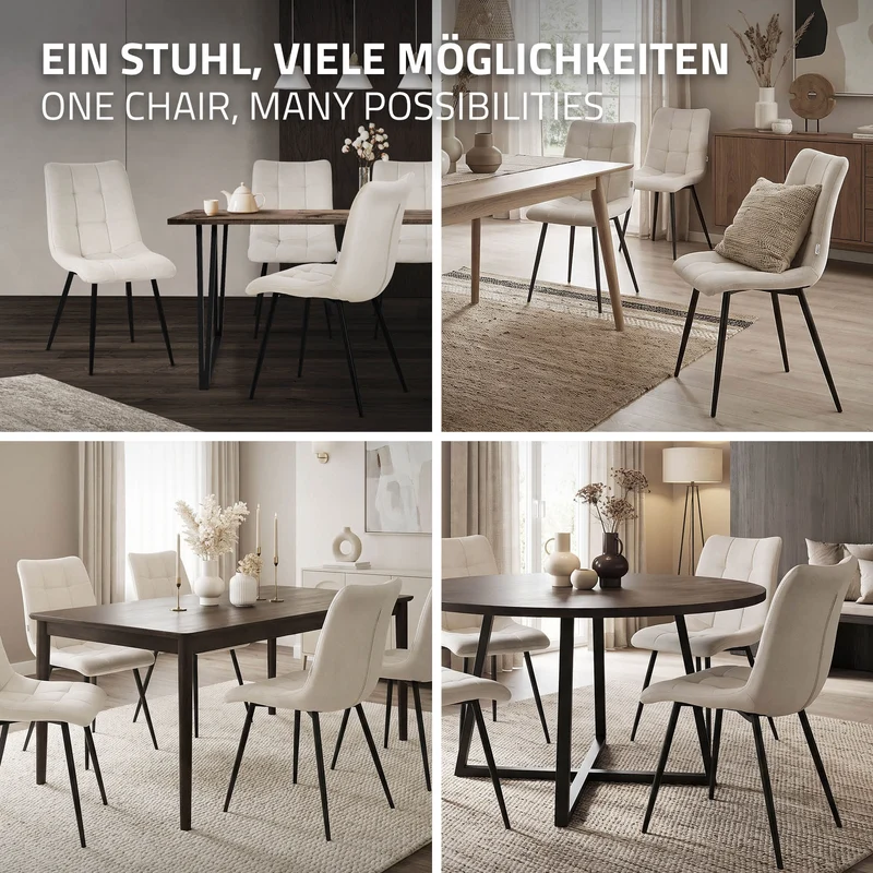 Esszimmerstühle 4er Set Beige Küchenstuhl mit Polyesterbezug und Stahlbeinen ML-Design