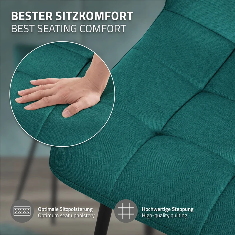 Esszimmerstühle 2er Set Petrol Küchenstuhl mit Polyesterbezug und Stahlbeinen ML-Design