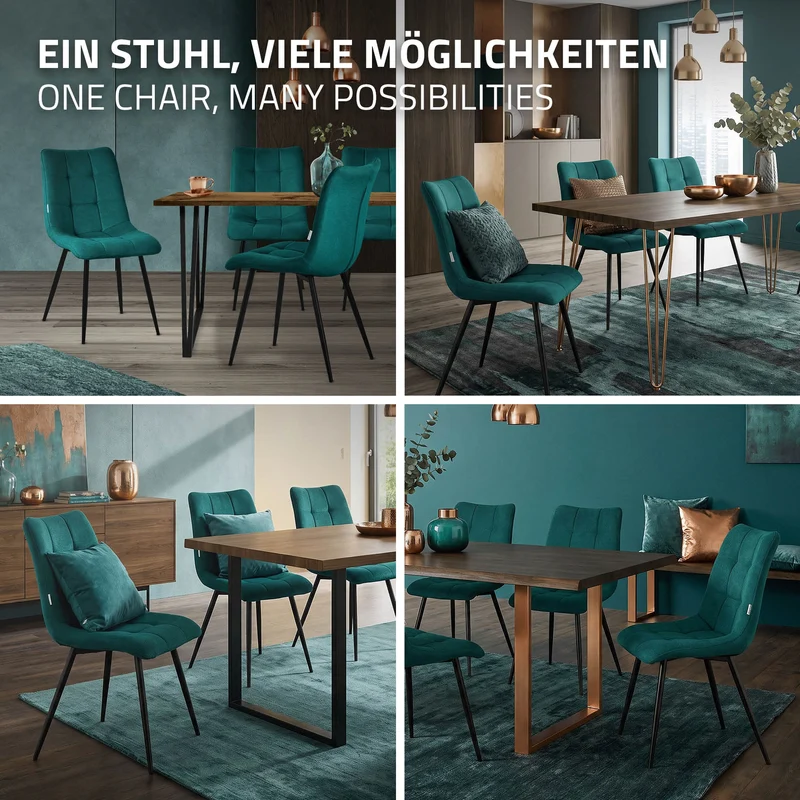 Esszimmerstühle 2er Set Petrol Küchenstuhl mit Polyesterbezug und Stahlbeinen ML-Design
