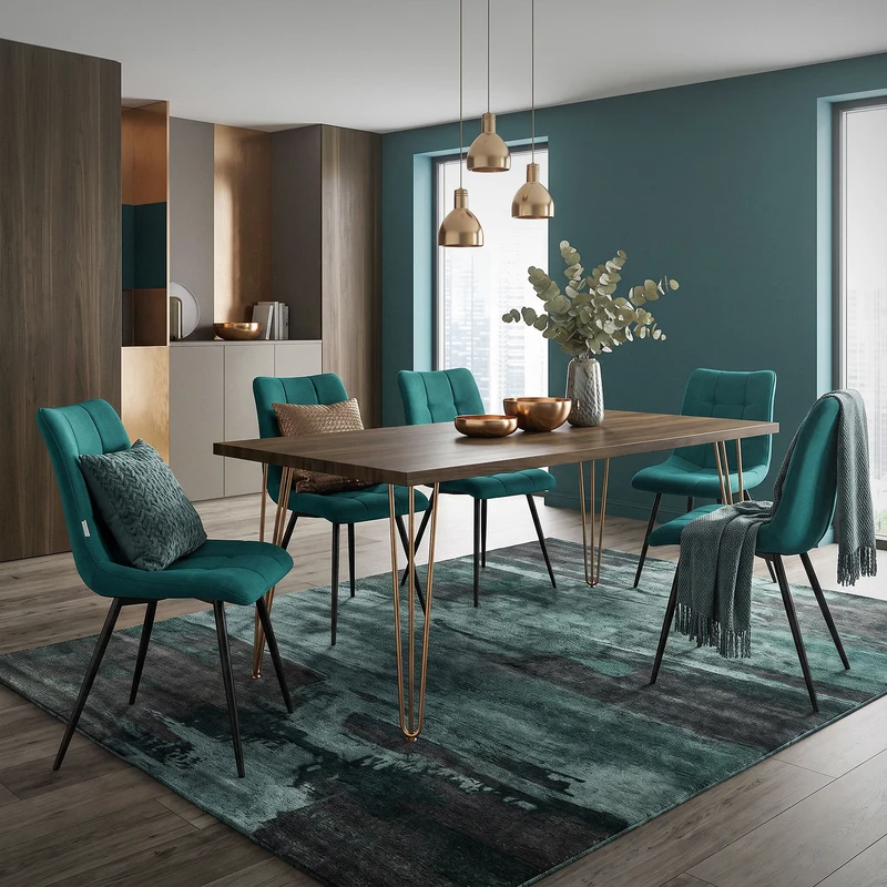 Esszimmerstühle 2er Set Petrol Küchenstuhl mit Polyesterbezug und Stahlbeinen ML-Design