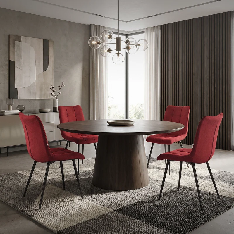 Esszimmerstühle 2er Set Rot Küchenstuhl mit Polyesterbezug und Stahlbeinen ML-Design