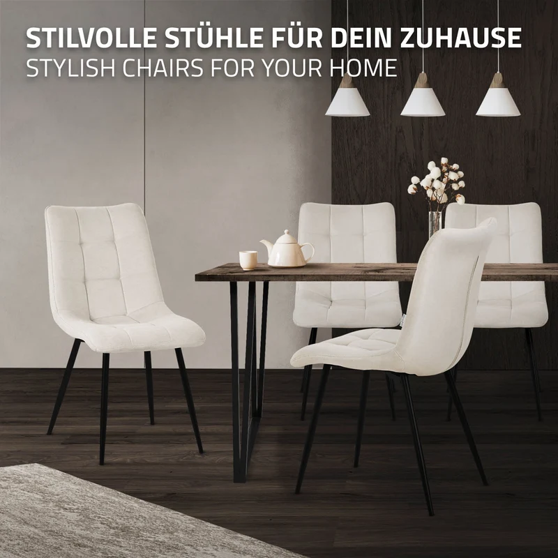 Esszimmerstühle 2er Set Beige Küchenstuhl mit Polyesterbezug und Stahlbeinen ML-Design