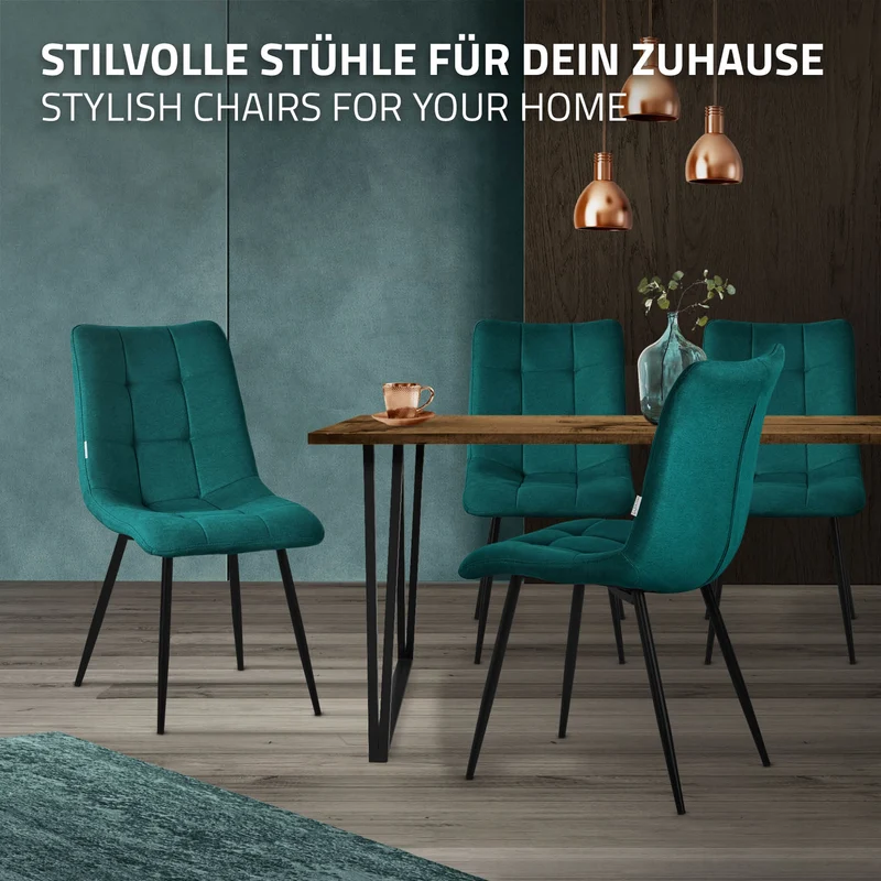 Esszimmerstühle 6er Set Petrol Küchenstuhl mit Polyesterbezug und Stahlbeinen ML-Design