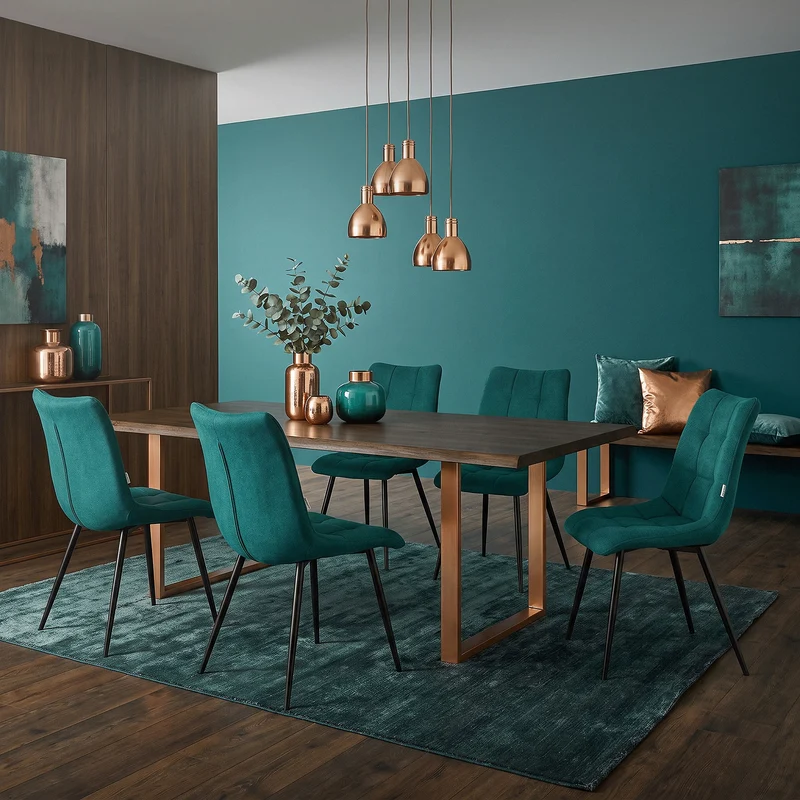 Esszimmerstühle 6er Set Petrol Küchenstuhl mit Polyesterbezug und Stahlbeinen ML-Design