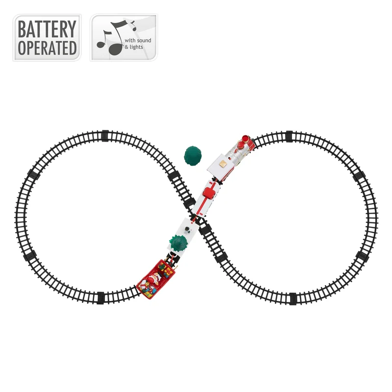 ECD Germany | Weihnachtszug Set 22 Teile batteriebetrieben mit Licht & Sound, Weihnachtsdeko, Eisenbahn für Weihnachtsbaum, Weihnachtsbahngleise