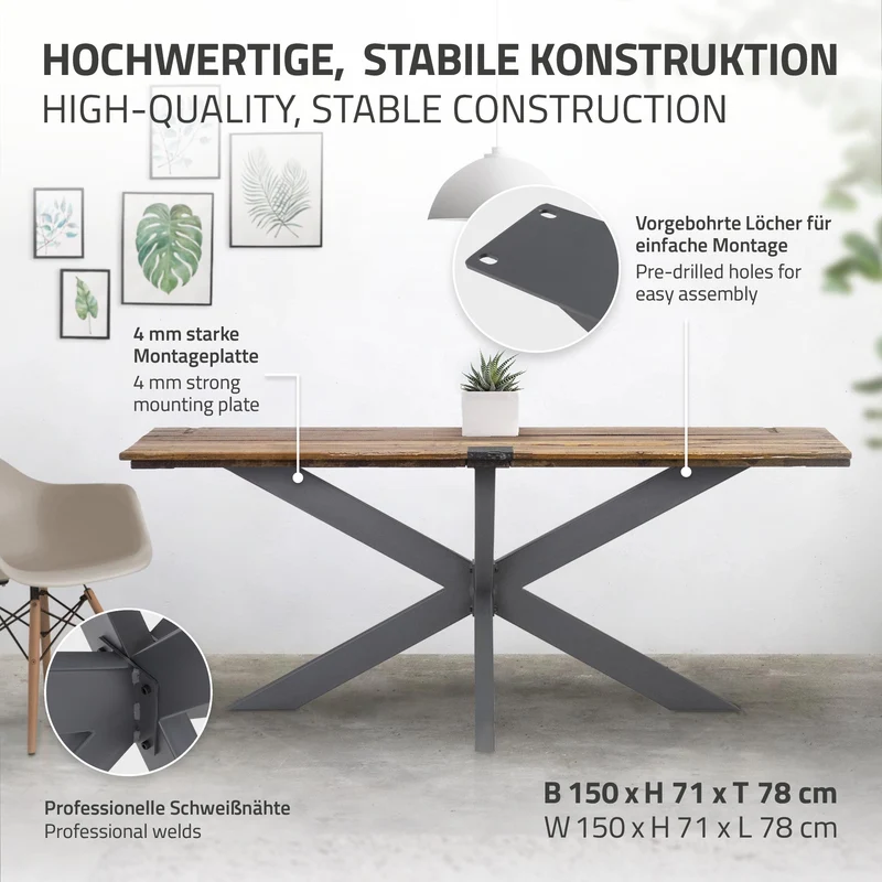Tischbeine Tischgestell Spider 78 x 71 x 150 cm Anthrazit aus Metall ML-Design