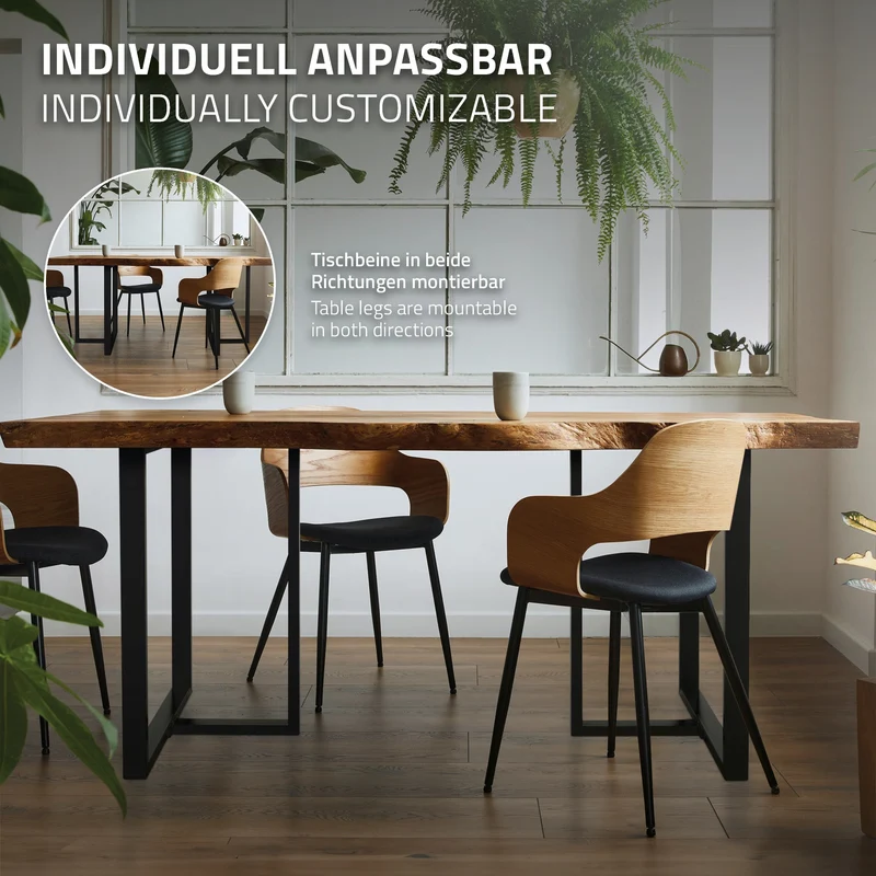 2er Set Tischgestell B60xH72 cm in T-Form Metall Schwarz ML-Design