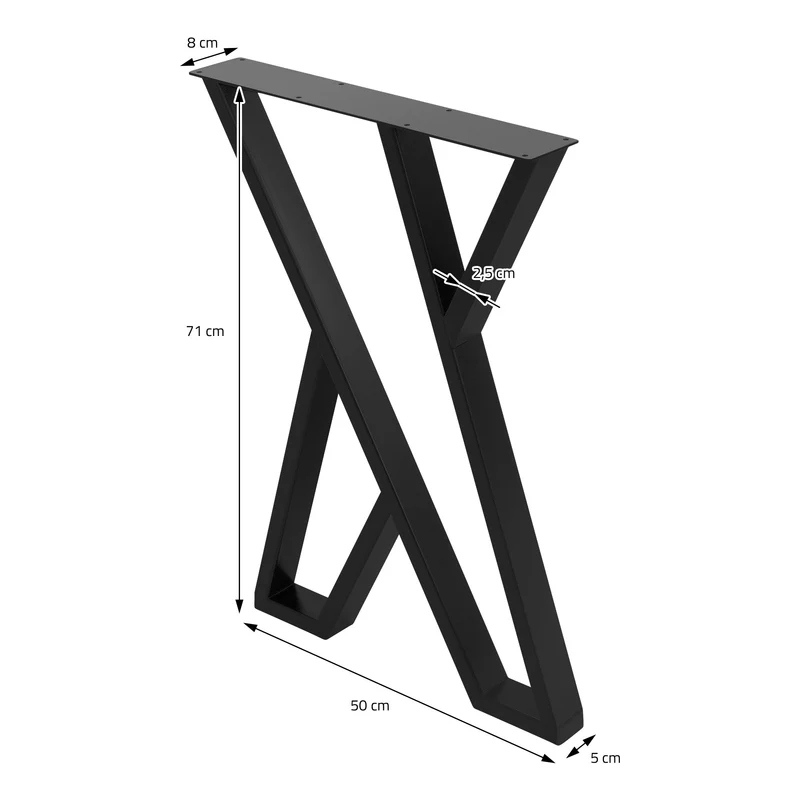2 Stück Tischbeine B50xH71 cm Tischkufen X-Form Stahl pulverbeschichtet Schwarz ML-Design