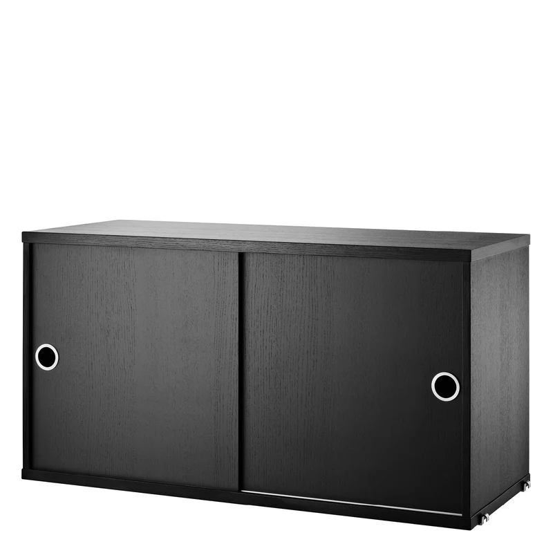 B-Ware String Schrank mit Schiebetüren Aktenschrank Büroschrank Esche Schwarz 78x30 cm