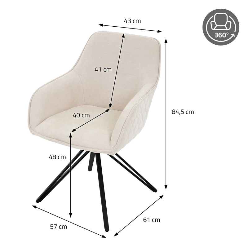4er Set Esszimmerstuhl drehbar Creme aus Textil Webstoff mit Rücken- und Armlehne ML-Design