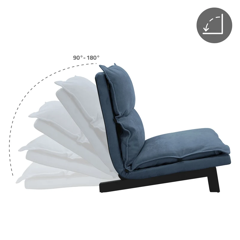 Bodenstuhl Blau Bodensessel gepolstert mit verstellbarer Rückenlehne Leinenbezug robustes Stahlgestell ML-Design