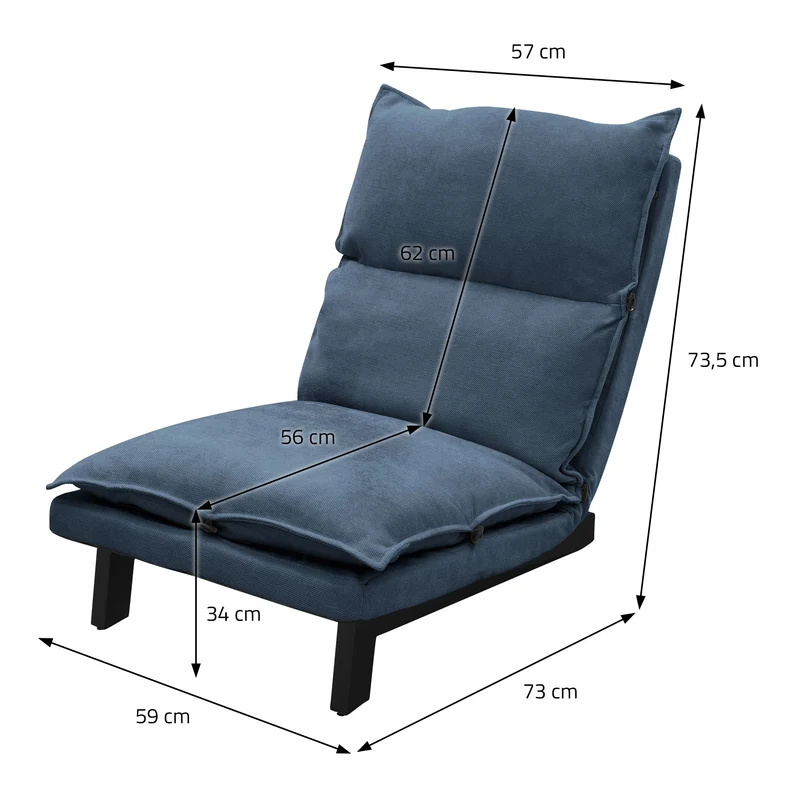 Bodenstuhl Blau Bodensessel gepolstert mit verstellbarer Rückenlehne Leinenbezug robustes Stahlgestell ML-Design