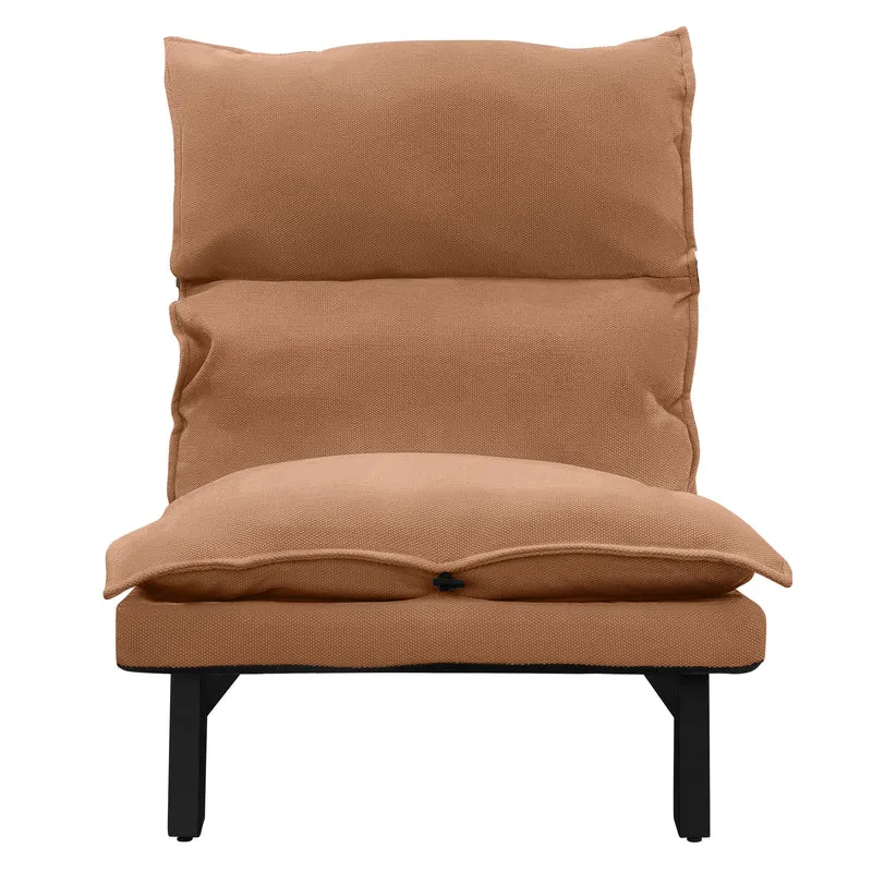 Bodenstuhl Braun Bodensessel gepolstert mit verstellbarer Rückenlehne Leinenbezug robustes Stahlgestell ML-Design