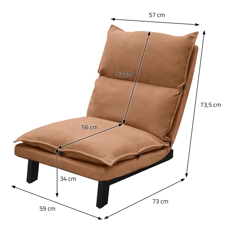 Bodenstuhl Braun Bodensessel gepolstert mit verstellbarer Rückenlehne Leinenbezug robustes Stahlgestell ML-Design