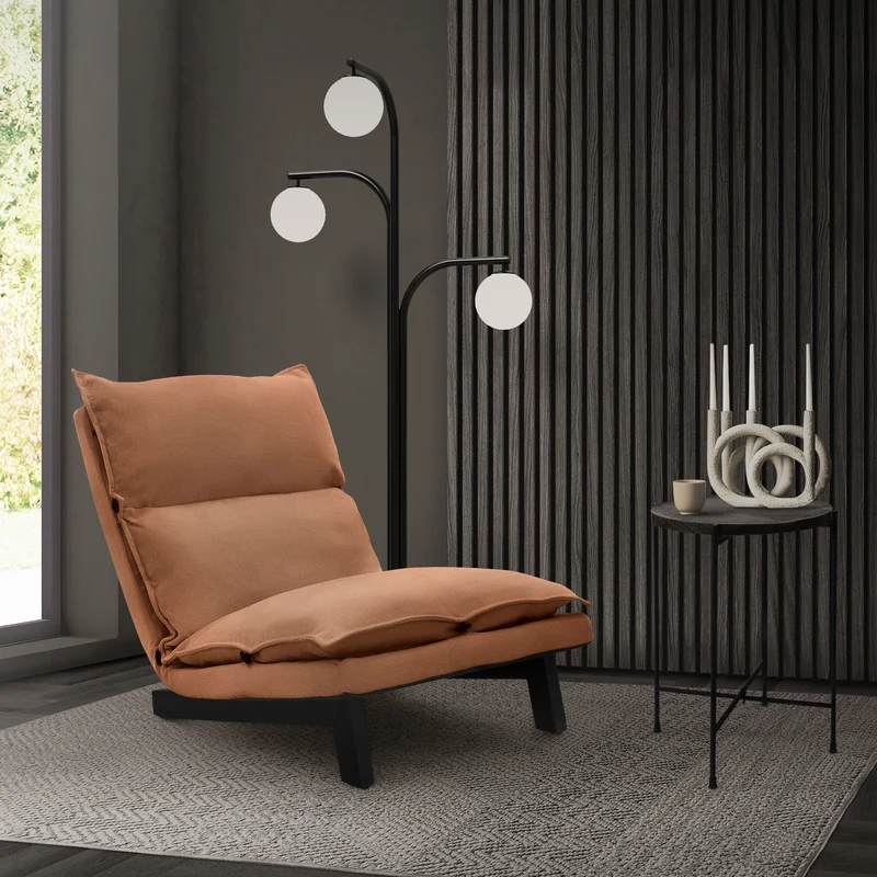 Bodenstuhl Braun Bodensessel gepolstert mit verstellbarer Rückenlehne Leinenbezug robustes Stahlgestell ML-Design