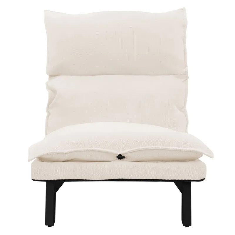 Bodenstuhl Beige Bodensessel gepolstert mit verstellbarer Rückenlehne Leinenbezug robustes Stahlgestell ML-Design
