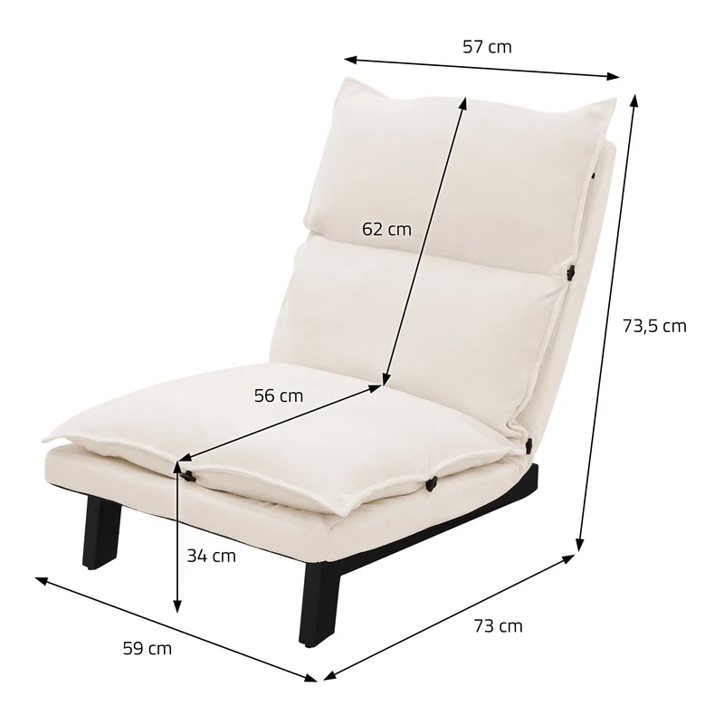 Bodenstuhl Beige Bodensessel gepolstert mit verstellbarer Rückenlehne Leinenbezug robustes Stahlgestell ML-Design