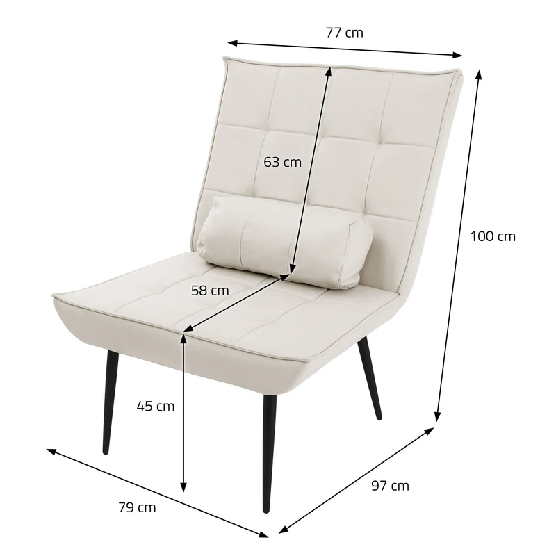 ML-DESIGN | Sessel mit Lendenkissen 79x100x97 cm aus Kunstleder Creme Relaxsessel Loungesessel bequem Retro Lesesessel Polstersessel für Wohnzimmer